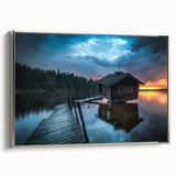 Framed canvas of a vintage European landscape painting featuring colorful art with dominant black tones.