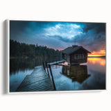 Vintage poster art of a scenic European landscape in Finland on framed canvas, featuring vibrant colors.