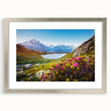 Extra large wall art of the French Alps in muted earth tones on a textured canvas, ideal for living room decor.