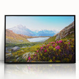 Large abstract wall art of the French Alps in black and white tones on framed acrylic, perfect for modern living room decor.