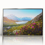 Large art print of French Alps in muted earth tones on framed acrylic, ideal for modern art wall decor.