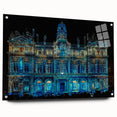Acrylic glass print of Lyon, France with vibrant twilight hues and abstract elements, ideal for dining room decor.