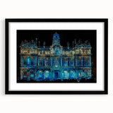 Extra large colorful abstract art print of Lyon scenery on textured canvas, framed in black, ideal for living room decor.