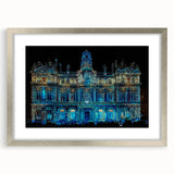 Extra large abstract art print of Lyon scenery in textured silver frame, ideal for living room decor.
