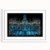 Textured abstract art print of Lyon, France in muted earth tones on a framed white mat, ideal for bedroom art.