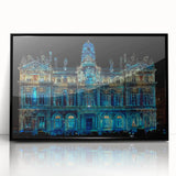 Large abstract wall art of Lyon, France in black and white acrylic, framed, suitable for modern living room decor.