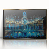 Art deco poster of Lyon, France with muted gold and cream tones on framed acrylic, ideal for modern art wall decor.