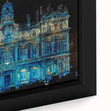 Extra large framed canvas of a textured, colorful Lyon cityscape in black, ideal for living room decor.
