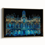 Framed canvas depicting a vintage-style landscape of Lyon, France, in muted gold and black tones, suitable for bedroom decor.