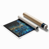 Extra large rolled print of Lyon, France, featuring floral scenery in muted watercolor tones.