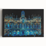 Black and white large art print of Lyon, France on stretched canvas, ideal for kitchen wall art or bedroom decor.