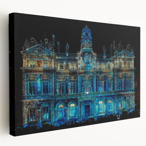 Large canvas print of a Lyon cityscape in muted earth tones, suitable for kitchen wall art.