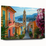 Large abstract wall art of the Nice, France skyline in muted blue tones on acrylic glass.