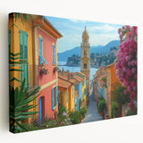 Landscape painting of Nice, France, in muted earth tones on stretched canvas, suitable for kitchen wall art.