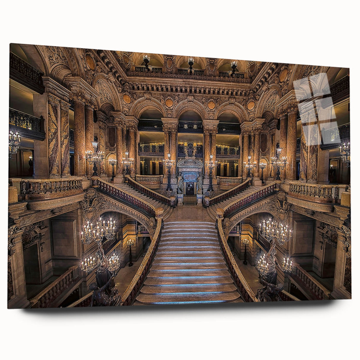 Acrylic print of a large abstract Paris scenery in muted earth tones, ideal for bedroom or dining room art.