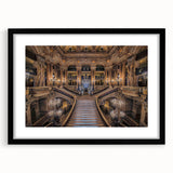 Colorful abstract art print of Paris scenery in vibrant hues on a large textured canvas, framed in black.