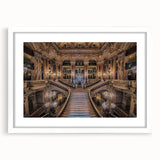 Textured art print of abstract Paris scenery in muted gray and blue tones, framed with a white mat, ideal for bedroom art.