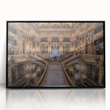 Large abstract wall art of Paris scene in muted gray and blue tones on framed acrylic, ideal for modern living room decor.