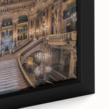 Extra large framed canvas of a textured Paris scene in black with colorful accents, suitable for living room decor.