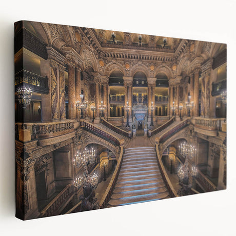 Parisian street scene on stretched canvas, featuring muted earth tones, ideal for kitchen wall art.