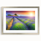 Extra large abstract art print of Provence scenery in textured style with vibrant earth tones, framed in silver.