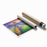 Extra large rolled print of a Provencal landscape with vibrant floral elements, ideal for classy bathroom wall art.