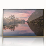 Art Deco style poster of a South France scenery in gold acrylic frame, muted pastel colors, ideal for nursery wall art.