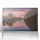 Mid-century modernist art depicting a serene French southern landscape in muted earth tones on a framed acrylic panel.