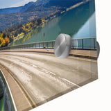 Acrylic print of a Bavarian landscape in muted earth tones, ideal for dining room art in a mid-century modernist style.