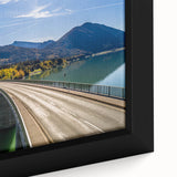 Black wall art depicting a Bavarian landscape with colorful, textured strokes on an extra large framed canvas.