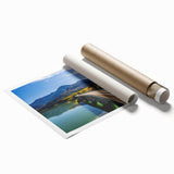 Extra large rolled print of a Bavarian landscape with soft floral elements in muted colors.