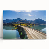 Black and white stretched canvas of Bavarian scenery, suitable as large kitchen wall art.