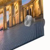 Large abstract wall art of Berlin scenery in muted colors on acrylic glass, suitable for dining room ambiance.