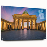 Acrylic print of Berlin cityscape in muted gray and blue tones, ideal for modern bedroom or dining room decor.