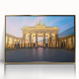 Art Deco poster of Berlin skyline in muted gold and gray tones on framed acrylic, suitable for modern art wall decor.