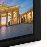Extra large framed canvas of a textured, colorful Berlin cityscape on a black background, ideal for living room decor.