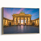Framed canvas wall art of a vintage Berlin landscape in black and gold tones, ideal for bedroom decor.