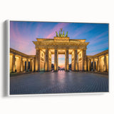 Vintage poster art of Berlin scenery on framed canvas, featuring bright colors on a black background.