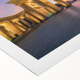 Art deco poster of Berlin skyline in monochrome shades on rolled canvas, suitable for dining room decor.