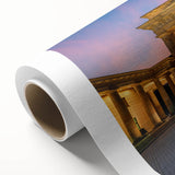 Art deco poster of Berlin skyline in pastel shades on rolled canvas, suitable for nursery wall art or dining room decor.