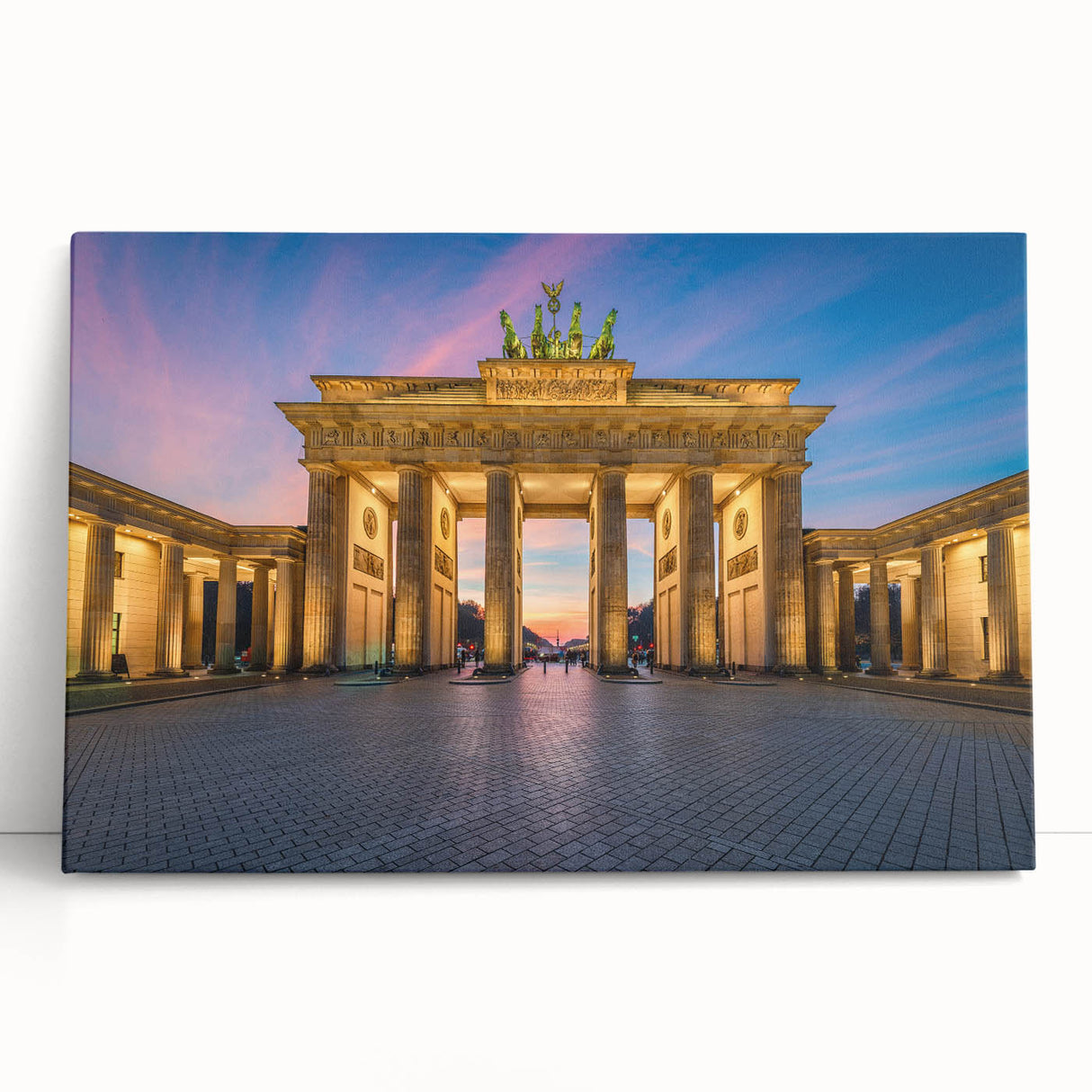 Large black and white stretched canvas of Berlin scenery, ideal for kitchen wall art.