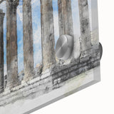 Acrylic print of Athens scenery in muted earth tones, ideal for dining room art in a mid-century modernist style.