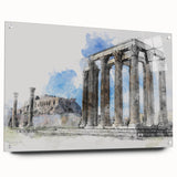 Acrylic print of Athens with soft gray and blue tones, ideal for bedroom or dining room decor.