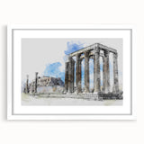 Textured art print of an abstract Athens cityscape in muted earth tones on a framed white canvas.