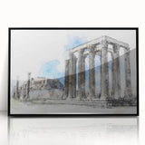 Framed acrylic print of a large abstract depiction of Athens with muted earth tones, ideal for modern art wall decor.