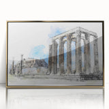 Framed acrylic print of Athens scenery in gold tones, suitable for modern art wall decor.