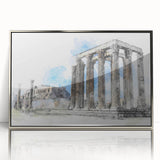 Large art print of Athens scenery in muted earth tones on a silver-framed acrylic, suitable for modern art wall decor.