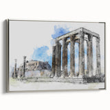 Framed canvas of a vintage Athens landscape in vibrant colors, ideal for living room decor.
