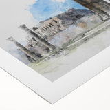 Art deco poster of Athens skyline in muted earth tones on rolled canvas, suitable for dining room decor.