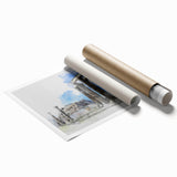 Extra large rolled print of Athens scenery with vibrant floral elements, ideal for classy bathroom wall art.